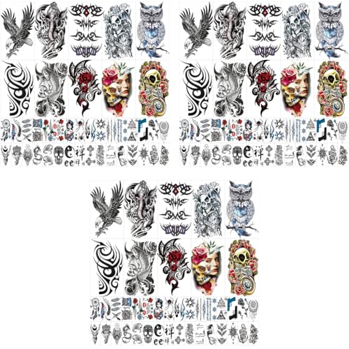 MAYCREATE® 42 Sheets Tattoo Sticker for Men Eagle Temporary Tattoos Skull Variety Assorted for Body Art Waterproof Women 126 PCS MAYCREATE® 42 Sheets Tattoo Sticker for Men Eagle Temporary Tattoos Skull Variety Assorted for Body Art Waterproof Women 126 PCS
